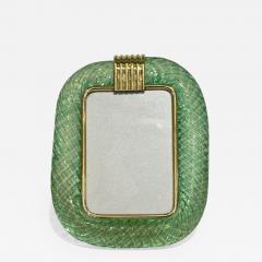  Venini Venini 1970s Italian Vintage Green Gold Murano Glass and Brass Photo Frame - 1892081