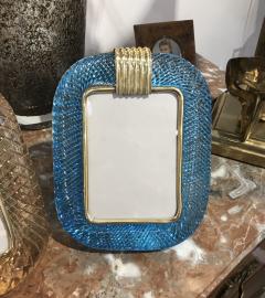  Venini Venini 1970s Italian Vintage Turquoise Blue and Gold Murano Glass Photo Frame - 1879129