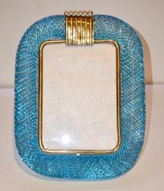  Venini Venini 1970s Italian Vintage Turquoise Blue and Gold Murano Glass Photo Frame - 1879130
