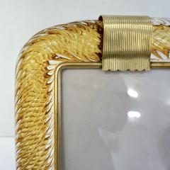  Venini Venini 1980s Italian Vintage Tall Amber Gold Murano Glass and Brass Photo Frame - 2076374