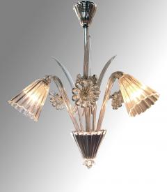  Venini Venini Italian Murano 1950s Three light Clear Glass Chandelier - 4394202