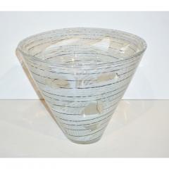  Venini Vintage Venini Pair of Crystal Murano Glass Vases with Black and White Murrine - 1660489