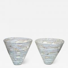  Venini Vintage Venini Pair of Crystal Murano Glass Vases with Black and White Murrine - 1662244