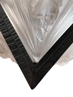  Verdun FRENCH ART DECO FULL BLOOM ROSES CAST GLASS SLIP SHADE WROUGHT IRON CHANDELIER - 4519324