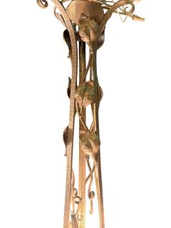  Verdun FRENCH ART DECO FULL BLOOM ROSES CAST GLASS SLIP SHADE WROUGHT IRON CHANDELIER - 4519327