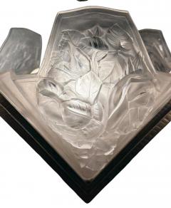  Verdun FRENCH ART DECO FULL BLOOM ROSES CAST GLASS SLIP SHADE WROUGHT IRON CHANDELIER - 4519328