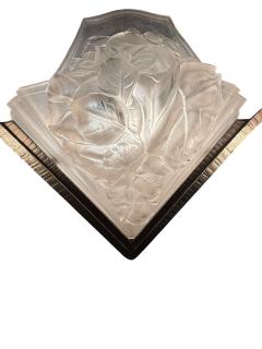  Verdun FRENCH ART DECO FULL BLOOM ROSES CAST GLASS SLIP SHADE WROUGHT IRON CHANDELIER - 4519330