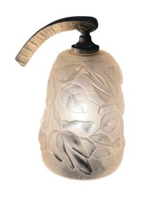  Verdun FRENCH ART DECO FULL BLOOM ROSES CAST GLASS SLIP SHADE WROUGHT IRON CHANDELIER - 4519331