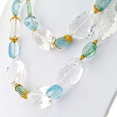  Verdura VERDURA 18K YELLOW GOLD AQUAMARINE AND ROCK CRYSTAL CHECKERBOARD FINISH NECKLACE - 3135833