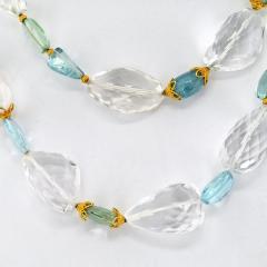  Verdura VERDURA 18K YELLOW GOLD AQUAMARINE AND ROCK CRYSTAL CHECKERBOARD FINISH NECKLACE - 3135838