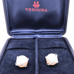  Verdura Verdura 18 Karat White Gold Wrapped Pearl and Diamond Earrings - 2718156