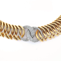  Verdura Verdura 18K Yellow Gold Double Crescent Pave Diamond Link Necklace - 3820571