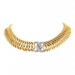  Verdura Verdura 18K Yellow Gold Double Crescent Pave Diamond Link Necklace - 3823831