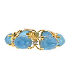  Verdura Verdura Pebble 18K Yellow Gold Aquamarine And Diamond Bracelet - 4593388