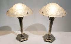  Verrerie d Art Degu Pair of French Art Deco Table Lamp Signed Degu  - 1874061