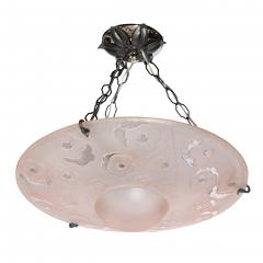  Verrerie d Art Degu Signed Degu Art Deco Cubist Rose Chandelier w Oil Rubbed Bronze Fittings - 2143287