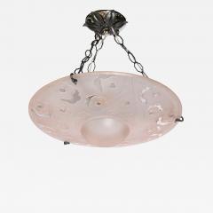  Verrerie d Art Degu Signed Degu Art Deco Cubist Rose Chandelier w Oil Rubbed Bronze Fittings - 2144761