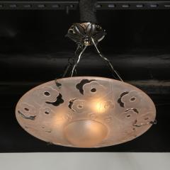  Verrerie d Art Degu Signed Degu Art Deco Cubist Rose Chandelier w Oil Rubbed Bronze Fittings - 2365837