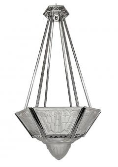  Verrerie des Hanots French Art Deco Geometric Chandelier Signed by Hanots - 3941855