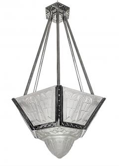  Verrerie des Hanots French Art Deco Geometric Chandelier Signed by Hanots - 3941856