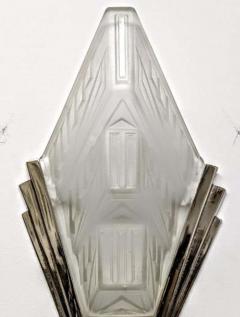  Verrerie des Hanots Pair of French Art Deco Geometric Wall Sconces Signed by Hanots - 3942067