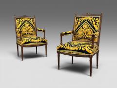  Versace Gianni Versace Fabric Louis XVI Style Armchairs Walnut France 20th c  - 4590526
