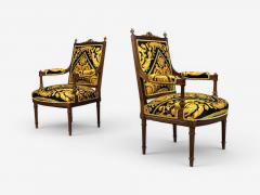  Versace Gianni Versace Fabric Louis XVI Style Armchairs Walnut France 20th c  - 4590528