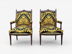  Versace Gianni Versace Fabric Louis XVI Style Armchairs Walnut France 20th c  - 4590529