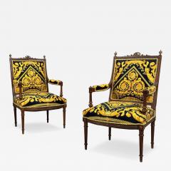  Versace Gianni Versace Fabric Louis XVI Style Armchairs Walnut France 20th c  - 4590693