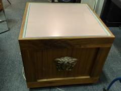  Versace MODERN ILLUMINATED PAIR OF WOOD GLASS AND GILT MEDUSA INTAGLIO TABLES - 4286989