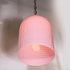  Vetri Murano Mid Century Modern Conical Candy Stripe Handblown Murano Pink Pendant by Vetri - 2050530