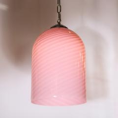  Vetri Murano Mid Century Modern Conical Candy Stripe Handblown Murano Pink Pendant by Vetri - 2050552