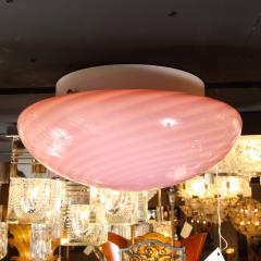  Vetri Murano Mid Century Modern Handblown Murano Pink Striated Swirl Flush Mount Signed Vetri - 2050545