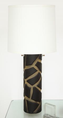  Vetri Murano Pair of Deep Cut Frosted Black and White Giraffe Vivarini Murano Glass Lamps - 503048