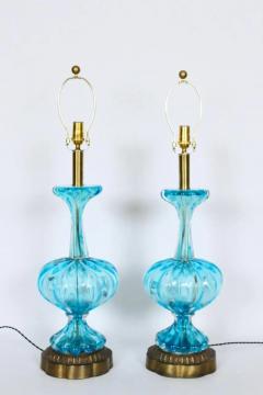  Vintage Murano Gallery Substantial Pair of Turquoise Murano Glass Table Lamps 1950s - 2937425