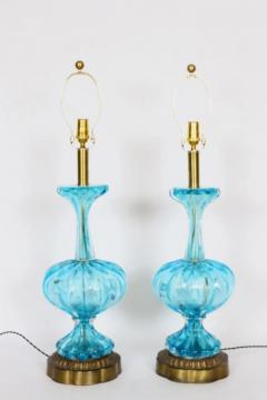  Vintage Murano Gallery Substantial Pair of Turquoise Murano Glass Table Lamps 1950s - 2937426