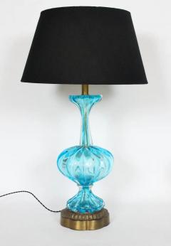  Vintage Murano Gallery Substantial Pair of Turquoise Murano Glass Table Lamps 1950s - 2937430