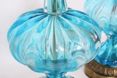  Vintage Murano Gallery Substantial Pair of Turquoise Murano Glass Table Lamps 1950s - 2937446
