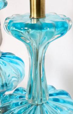  Vintage Murano Gallery Substantial Pair of Turquoise Murano Glass Table Lamps 1950s - 2937448