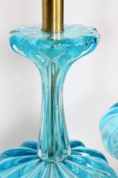  Vintage Murano Gallery Substantial Pair of Turquoise Murano Glass Table Lamps 1950s - 2937451