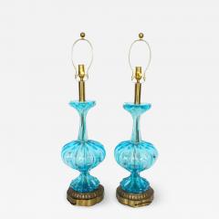  Vintage Murano Gallery Substantial Pair of Turquoise Murano Glass Table Lamps 1950s - 2942267