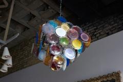  Vistosi 1 of 2 Large Multi Color Murano Glass Disk Chandelier Attributed to Vistosi - 1211179