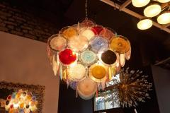  Vistosi 1 of 2 Large Multi Color Murano Glass Disk Chandelier Attributed to Vistosi - 1211181