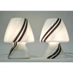  Vistosi 1970s Italian Pair of White Lamps with Black Gray Murrine Attributed to Vistosi - 1064568