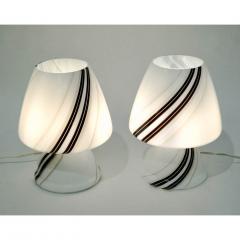  Vistosi 1970s Italian Pair of White Lamps with Black Gray Murrine Attributed to Vistosi - 1064571