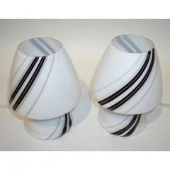  Vistosi 1970s Italian Pair of White Lamps with Black Gray Murrine Attributed to Vistosi - 1064574