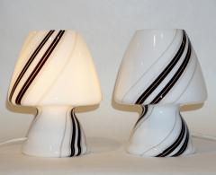  Vistosi 1970s Italian Pair of White Lamps with Black Gray Murrine Attributed to Vistosi - 1064576