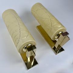  Vistosi Late 20th Century Pair of Brass and Yellow Murano Glass Sconces by Vistosi - 4446296