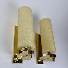  Vistosi Late 20th Century Pair of Brass and Yellow Murano Glass Sconces by Vistosi - 4446299