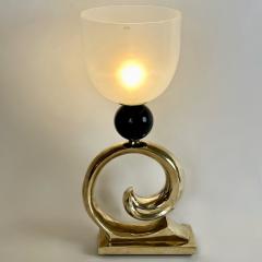  Vistosi Late20th Century Brass Black Ceramic White Murano Glass Table Lamp by Vistosi - 3382049